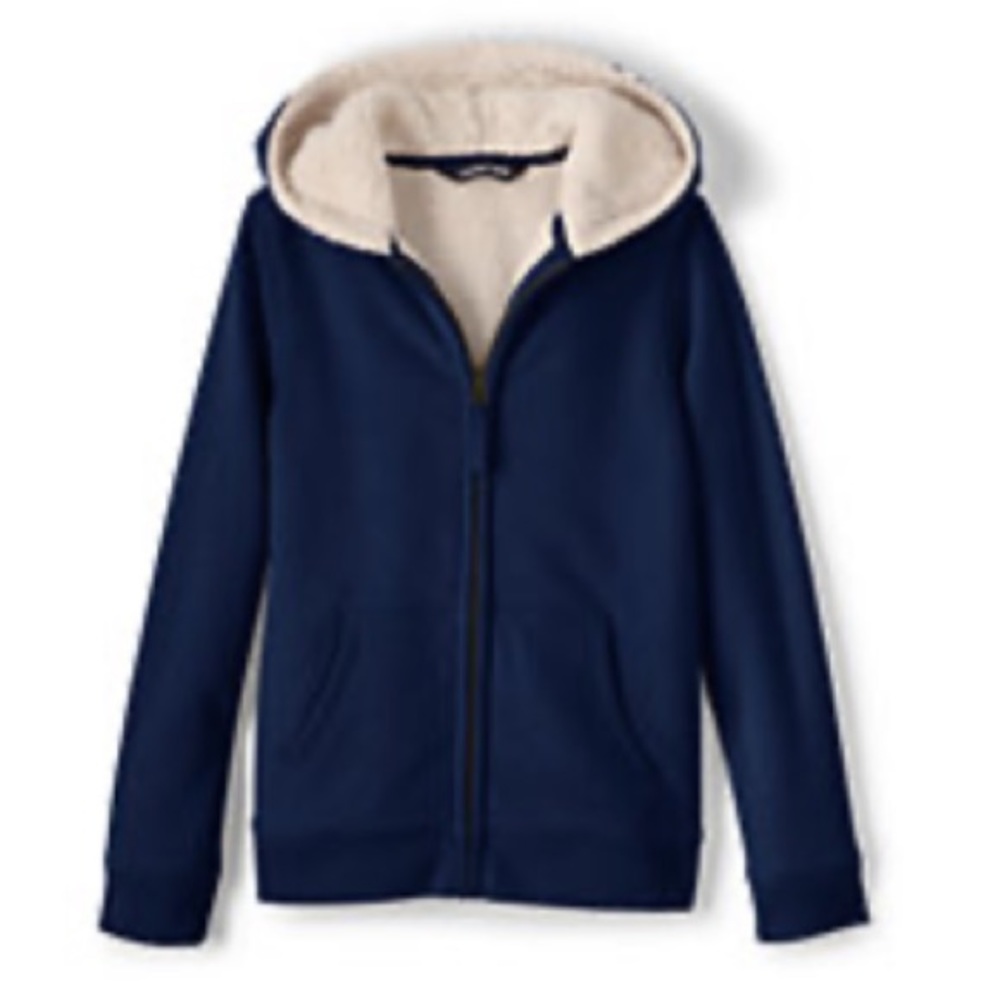Lands’ End Kids Sherpa Lined Zip Hoodie Deep Sea Navy